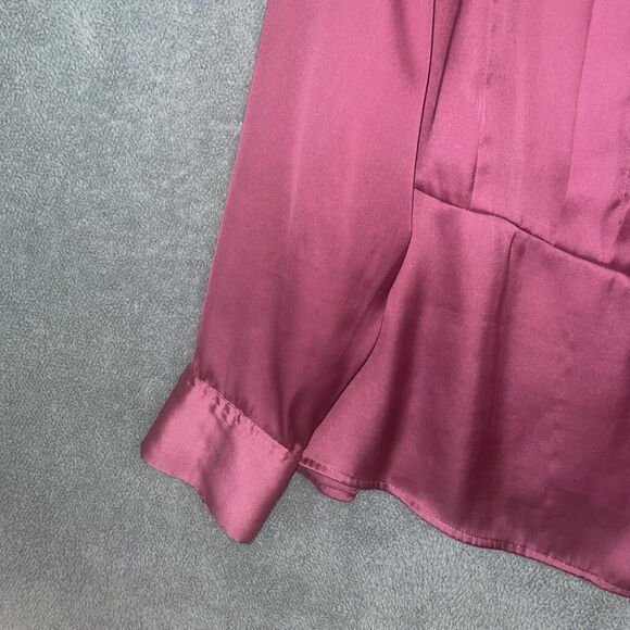 Jones New‎ York Blouse Womens 1X Pink Button Up V Neck Long Sleeve Satin Career - Picture 4 of 12